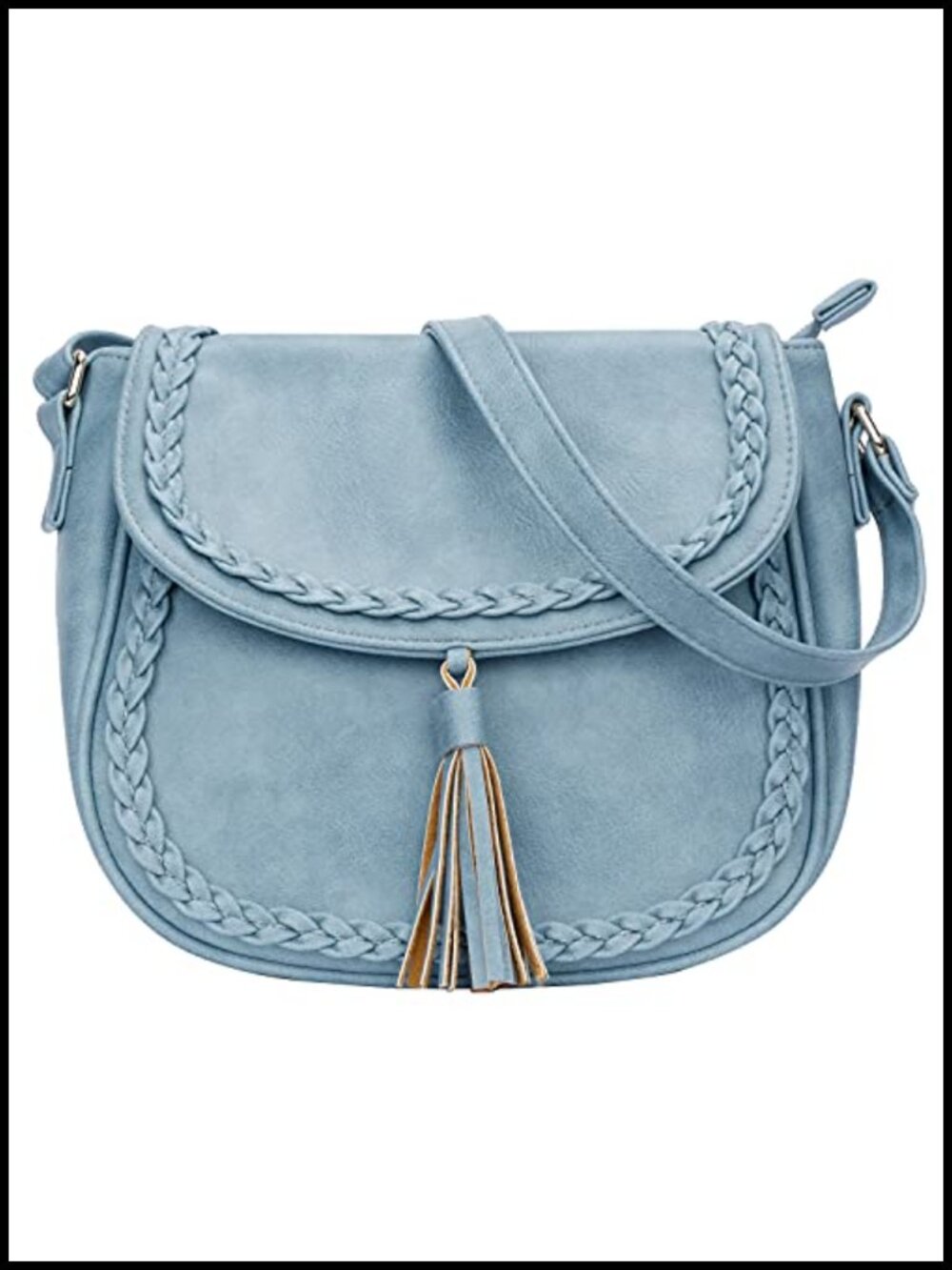 Women's Small Faux Leather Saddle Crossbody Bag with Tassel